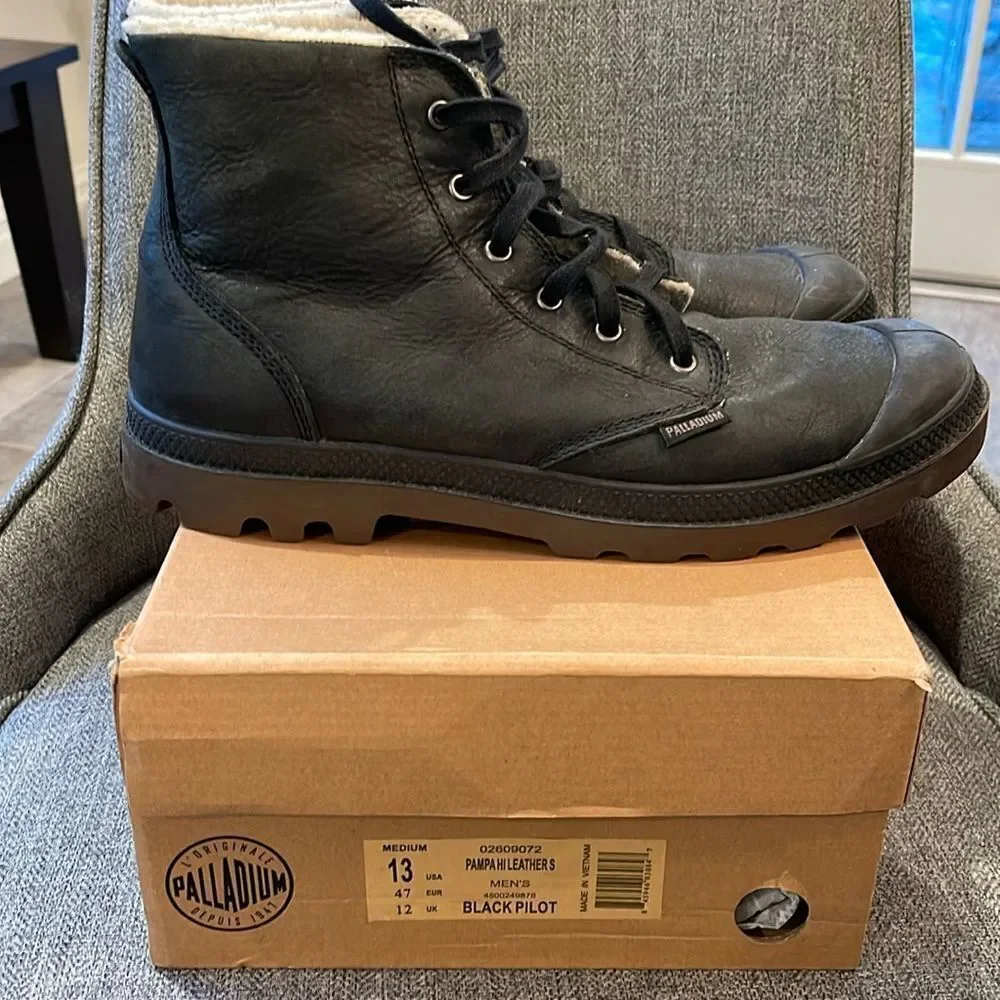 Palladium Black Pilot Pampa Hi Leather BOOT size 13